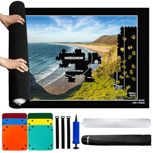 MOZOOSON Puzzlematte 3000 2000 1000 Teile, Matte Roll Pad für Jigsaw Puzzles Storage, Aufbewahrung Puzzel Matten Mit 6 Sortierer von MOZOOSON