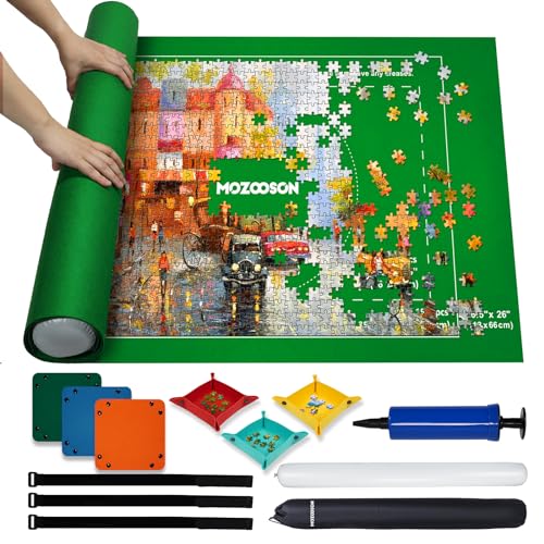 MOZOOSON Puzzlematte Puzzle Roll Storage Mat für 500 1000 1500 Puzzle, Puzzle Pad Rollmatte Puzzle Aufbewahrung von Puzzles, Tragbare Puzzle Rollenmatte mit Puzzle-Sortierschale von MOZOOSON