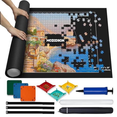 MOZOOSON Puzzlematte für 1500 Puzzle Teile, Puzzle Matte Roll Up Puzzle Aufbewahrung, Puzzle Roll Storage Mat für Bis 500 1000 1500 Puzzle Zubehör Aufbewahrung mit Praktisches Puzzle Zubehör von MOZOOSON