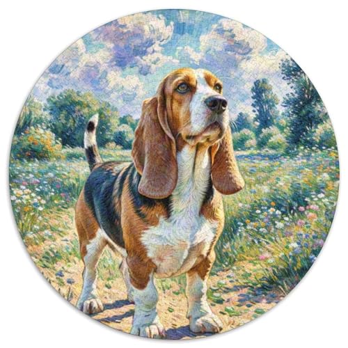 Basset Hund Rundes 1000 Puzzle Puzzle Rund Puzzle Haustier Hund Geschenke Für Erwachsene Kinder Schwieriges Großes 1000pcs (67.5x67.5cm) von MPASHJHCV