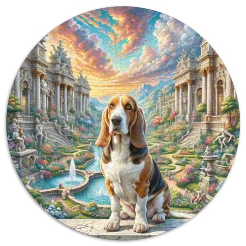 Basset Hund Rundes 1000 Puzzle Puzzle Rund Puzzle Haustier Hund Stressabbau-Spielzeug Für Erwachsene Kinder Unmögliches Puzzle Für Erwachsene 1000pcs (67.5x67.5cm) von MPASHJHCV