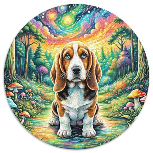 Basset Hund Rundes 1000 Puzzle Puzzle Rund Puzzle Haustier Hund Stressabbau-Spielzeug Für Erwachsene Und Kinder Unmögliches Puzzle Für Erwachsene 1000pcs (67.5x67.5cm) von MPASHJHCV