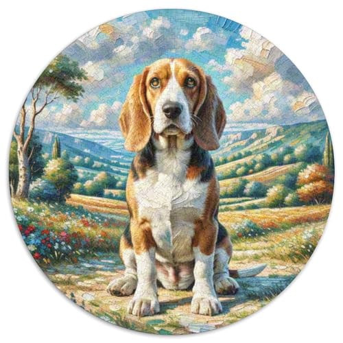 Basset Hund Rundes 1000 Puzzle Puzzle Rund Puzzle Haustier Hund Verringerter Druck Schwieriges Für Erwachsene Kinder Erwachsene Impossible Puzzle 1000pcs (67.5x67.5cm) von MPASHJHCV