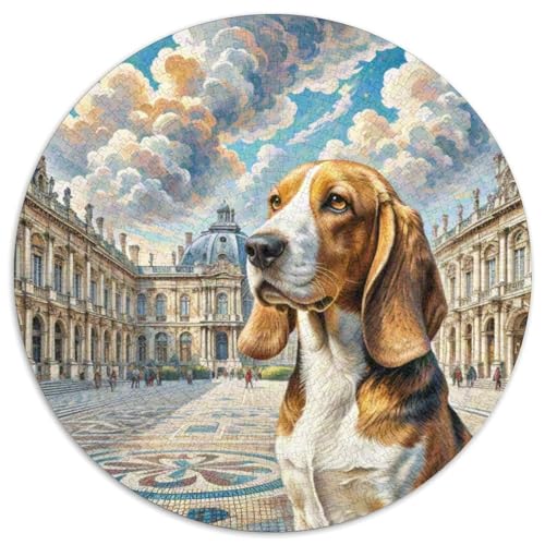 Basset Hund Rundes 1000 Puzzle Puzzle Rund Puzzle Haustierhund Stressabbau-Spielzeug Für Erwachsene Kinder Schwieriges Großes 1000pcs (67.5x67.5cm) von MPASHJHCV