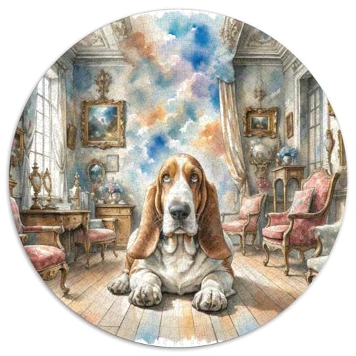 Basset Hund Rundes 1000 Puzzle Puzzle Rund Puzzle Haustierhund Stressabbau-Spielzeug Für Erwachsene Und Kinder Schwieriges Großes 1000pcs (67.5x67.5cm) von MPASHJHCV