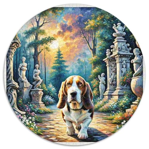 Basset Hund Rundes 1000 Puzzle Puzzle Rundes Puzzle Haustier Hund Pädagogisches Für Erwachsene Und Kinder Puzzle Erwachsene Anspruchsvoll 1000pcs (67.5x67.5cm) von MPASHJHCV