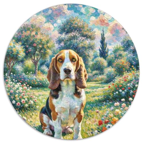 Basset Hund Rundes 1000 Puzzle Puzzle Rundes Puzzle Haustier Hund Stressabbau-Spielzeug Für Erwachsene Und Kinder Schwieriges Großes 1000pcs (67.5x67.5cm) von MPASHJHCV