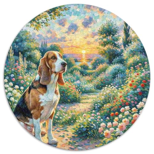 Basset Hund Rundes 1000 Puzzle Puzzle Rundes Puzzle Haustier Hund Stressabbau-Spielzeug Für Erwachsene Und Kinder Unmögliches Puzzle Für Erwachsene 1000pcs (67.5x67.5cm) von MPASHJHCV