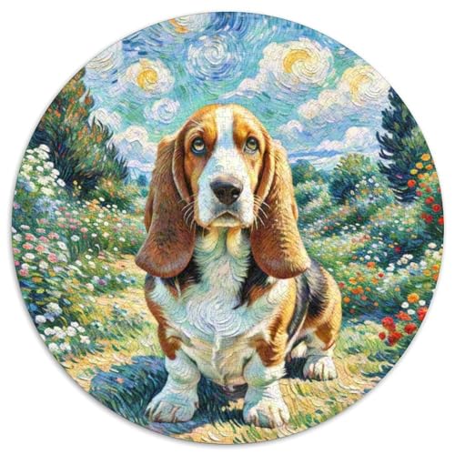Basset Hund Rundes 1000 Puzzle Puzzle Rundes Puzzle Haustierhund Geschenke Für Erwachsene Kinder Puzzle Erwachsene Anspruchsvoll 1000pcs (67.5x67.5cm) von MPASHJHCV