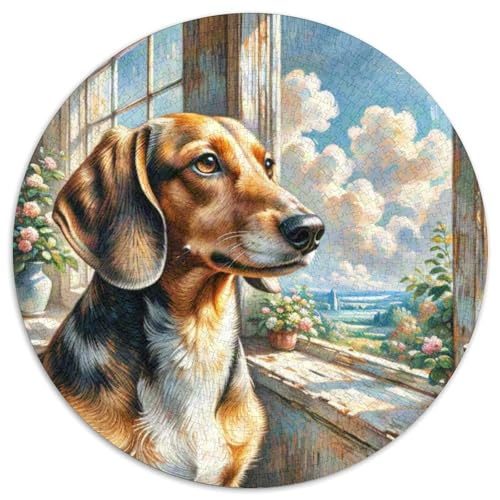 Beagle Rundes 1000 Puzzle Puzzle Rundes Puzzle Haustierhund Stressabbau-Spielzeug Für Erwachsene Und Kinder Schwieriges Großes 1000pcs (67.5x67.5cm) von MPASHJHCV
