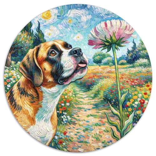 Boxer Rundes 1000 Puzzle Puzzle Rund Puzzle Haustier Hund Geschenke Für Erwachsene Kinder Erwachsene Impossible Puzzle 1000pcs (67.5x67.5cm) von MPASHJHCV