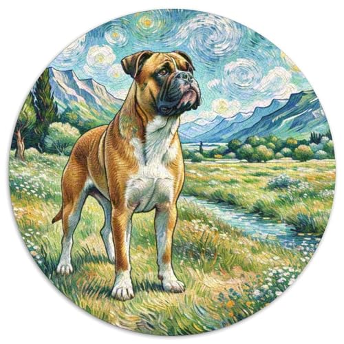 Boxer Rundes 1000 Puzzle Puzzle Rund Puzzle Haustier Hund Geschenke Für Erwachsene Kinder Puzzle Erwachsene Anspruchsvoll 1000pcs (67.5x67.5cm) von MPASHJHCV