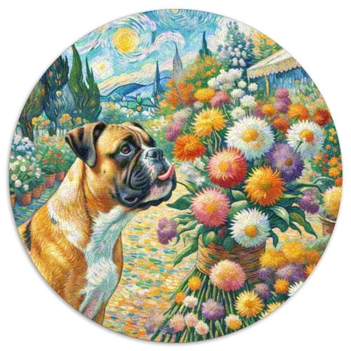 Boxer Rundes 1000 Puzzle Puzzle Rund Puzzle Haustier Hund Pädagogisches Für Erwachsene Und Kinder Erwachsene Impossible Puzzle 1000pcs (67.5x67.5cm) von MPASHJHCV