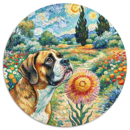 Boxer Rundes 1000 Puzzle Puzzle Rund Puzzle Haustier Hund Stressabbau-Spielzeug Für Erwachsene Kinder Erwachsene Impossible Puzzle 1000pcs (67.5x67.5cm) von MPASHJHCV