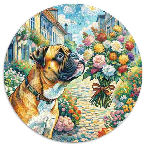 Boxer Rundes 1000 Puzzle Puzzle Rund Puzzle Haustier Hund Stressabbau-Spielzeug Für Erwachsene Kinder Erwachsene Impossible Puzzle 1000pcs (67.5x67.5cm) von MPASHJHCV