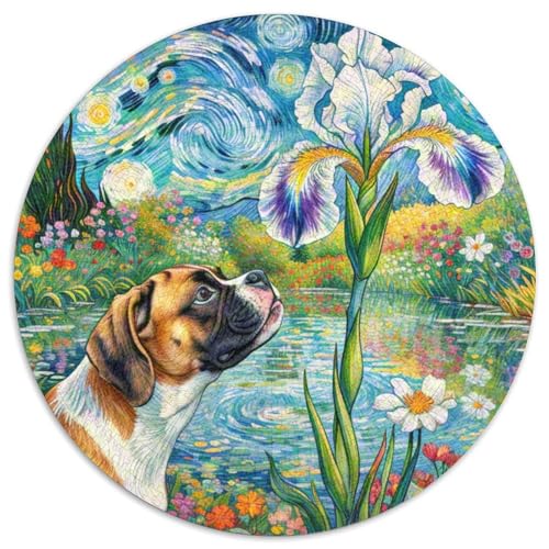 Boxer Rundes 1000 Puzzle Puzzle Rund Puzzle Haustier Hund Stressabbau-Spielzeug Für Erwachsene Und Kinder Puzzle Erwachsene Anspruchsvoll 1000pcs (67.5x67.5cm) von MPASHJHCV