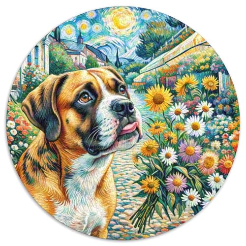 Boxer Rundes 1000 Puzzle Puzzle Rund Puzzle Haustier Hund Stressabbau-Spielzeug Für Erwachsene Und Kinder Puzzle Erwachsene Anspruchsvoll 1000pcs (67.5x67.5cm) von MPASHJHCV