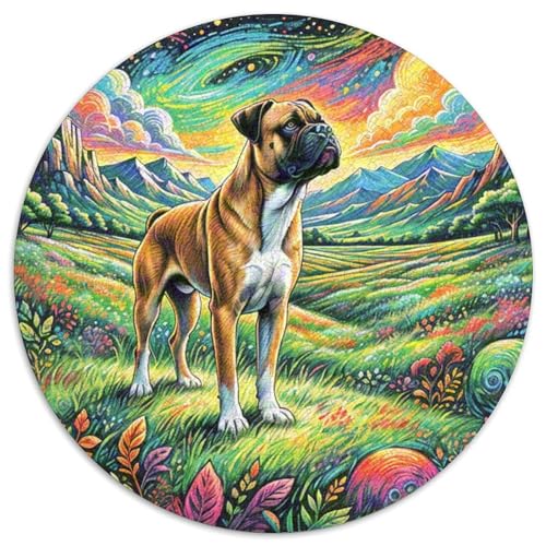 Boxer Rundes 1000 Puzzle Puzzle Rund Puzzle Haustier Hund Stressabbau-Spielzeug Für Erwachsene Und Kinder Schwieriges Großes 1000pcs (67.5x67.5cm) von MPASHJHCV