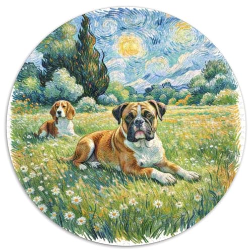 Boxer Rundes 1000 Puzzle Puzzle Rund Puzzle Haustier Hund Verringerter Druck Schwieriges Für Erwachsene Kinder Erwachsene Impossible Puzzle 1000pcs (67.5x67.5cm) von MPASHJHCV