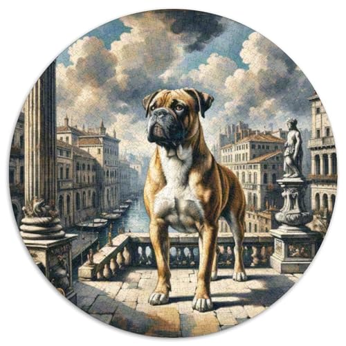 Boxer Rundes 1000 Puzzle Puzzle Rundes Puzzle Haustier Hund Pädagogisches Für Erwachsene Und Kinder Erwachsene Impossible Puzzle 1000pcs (67.5x67.5cm) von MPASHJHCV
