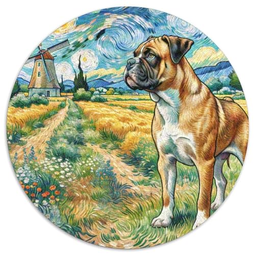 Boxer Rundes 1000 Puzzle Puzzle Rundes Puzzle Haustier Hund Stressabbau-Spielzeug Für Erwachsene Kinder Unmögliches Puzzle Für Erwachsene 1000pcs (67.5x67.5cm) von MPASHJHCV