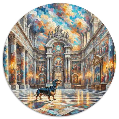 Dachshund Rundes 1000 Puzzle Puzzle Rund Puzzle Haustierhund Stressabbau-Spielzeug Für Erwachsene Kinder Erwachsene Impossible Puzzle 1000pcs (67.5x67.5cm) von MPASHJHCV