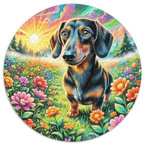 Dachshund Rundes 1000 Puzzle Puzzle Rund Puzzle Haustierhund Stressabbau-Spielzeug Für Erwachsene Kinder Erwachsene Impossible Puzzle 1000pcs (67.5x67.5cm) von MPASHJHCV