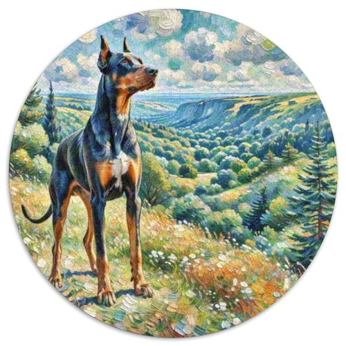 Doberman Pinscher Rundes 1000 Puzzle Puzzle Rundes Puzzle Haustier Hund Stressabbau-Spielzeug Für Erwachsene Kinder Erwachsene Impossible Puzzle 1000pcs (67.5x67.5cm) von MPASHJHCV