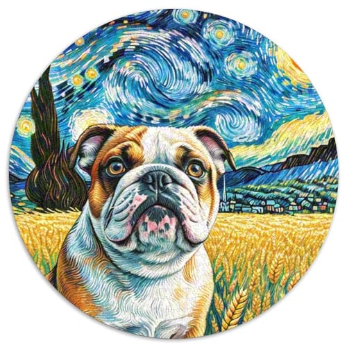 Englischer Bulldog Rundes 1000 Puzzle Puzzle Rund Puzzle Haustierhund Geschenke Für Erwachsene Kinder Erwachsene Impossible Puzzle 1000pcs (67.5x67.5cm) von MPASHJHCV