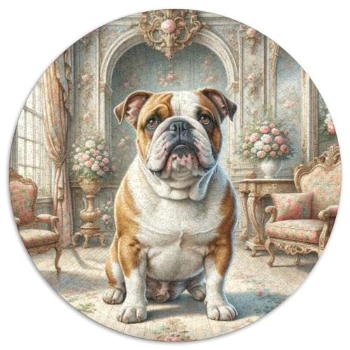 Englischer Bulldog Rundes 1000 Puzzle Puzzle Rund Puzzle Haustierhund Stressabbau-Spielzeug Für Erwachsene Kinder Schwieriges Großes 1000pcs (67.5x67.5cm) von MPASHJHCV