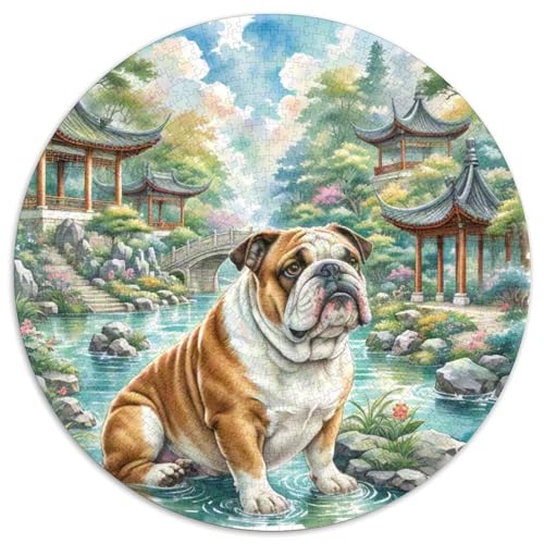 Englischer Bulldog Rundes 1000 Puzzle Puzzle Rund Puzzle Haustierhund Stressabbau-Spielzeug Für Erwachsene Kinder Unmögliches Puzzle Für Erwachsene 1000pcs (67.5x67.5cm) von MPASHJHCV
