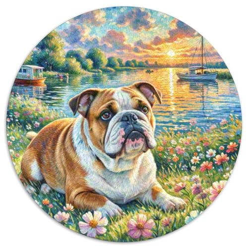 Englischer Bulldog Rundes 1000 Puzzle Puzzle Rundes Puzzle Haustierhund Stressabbau-Spielzeug Für Erwachsene Kinder Schwieriges Großes 1000pcs (67.5x67.5cm) von MPASHJHCV