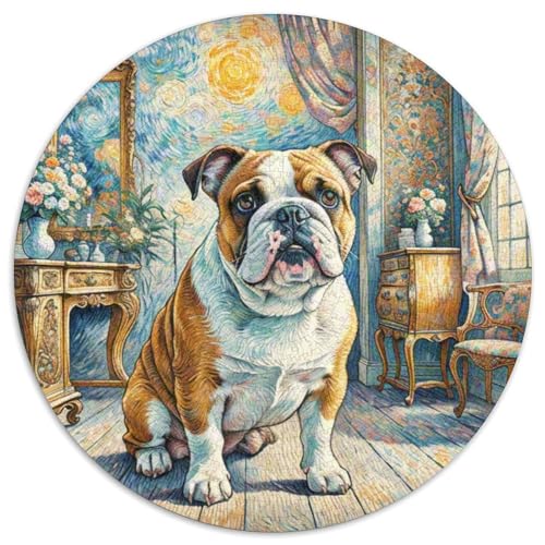 Englischer Bulldog Rundes 1000 Puzzle Puzzle Rundes Puzzle Haustierhund Stressabbau-Spielzeug Für Erwachsene Und Kinder Schwieriges Großes 1000pcs (67.5x67.5cm) von MPASHJHCV