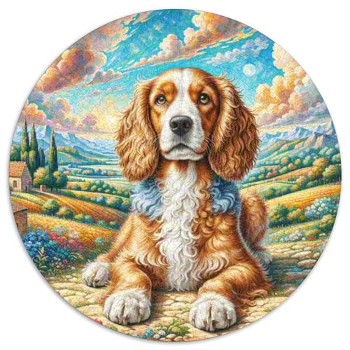 Englischer Springer Spaniel Rundes 1000 Puzzle Puzzle Rund Puzzle Haustier Hund Stressabbau-Spielzeug Für Erwachsene Kinder Unmögliches Puzzle Für Erwachsene 1000pcs (67.5x67.5cm) von MPASHJHCV