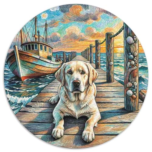 Labrador Retriever Rundes 1000 Puzzle Puzzle Rundes Puzzle Haustierhund Stressabbau-Spielzeug Für Erwachsene Kinder Puzzle Erwachsene Anspruchsvoll 1000pcs (67.5x67.5cm) von MPASHJHCV