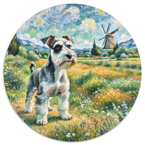 Miniatur Schnauzer Rundes 1000 Puzzle Puzzle Rund Puzzle Haustier Hund Verringerter Druck Schwieriges Für Erwachsene Kinder Unmögliches Puzzle Für Erwachsene 1000pcs (67.5x67.5cm) von MPASHJHCV