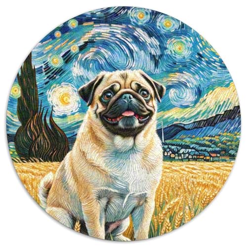 Pug Rundes 1000 Puzzle Puzzle Rund Puzzle Haustier Hund Stressabbau-Spielzeug Für Erwachsene Kinder Erwachsene Impossible Puzzle 1000pcs (67.5x67.5cm) von MPASHJHCV