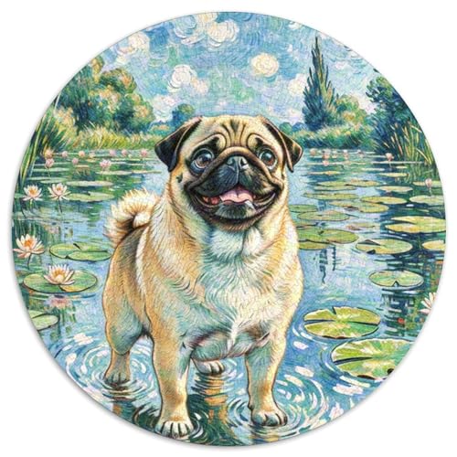 Pug Rundes 1000 Puzzle Puzzle Rund Puzzle Haustier Hund Stressabbau-Spielzeug Für Erwachsene Kinder Puzzle Erwachsene Anspruchsvoll 1000pcs (67.5x67.5cm) von MPASHJHCV