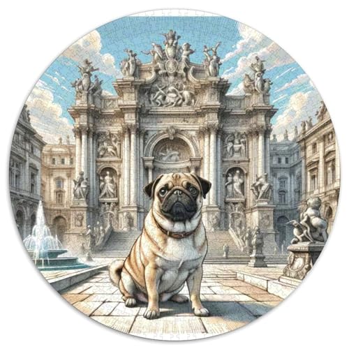 Pug Rundes 1000 Puzzle Puzzle Rund Puzzle Haustier Hund Stressabbau-Spielzeug Für Erwachsene Und Kinder Erwachsene Impossible Puzzle 1000pcs (67.5x67.5cm) von MPASHJHCV