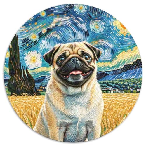 Pug Rundes 1000 Puzzle Puzzle Rundes Puzzle Haustier Hund Geschenke Für Erwachsene Kinder Puzzle Erwachsene Anspruchsvoll 1000pcs (67.5x67.5cm) von MPASHJHCV