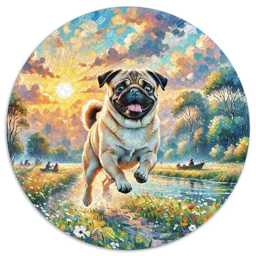 Pug Rundes 1000 Puzzle Puzzle Rundes Puzzle Haustier Hund Pädagogisches Für Erwachsene Kinder Schwieriges Großes 1000pcs (67.5x67.5cm) von MPASHJHCV