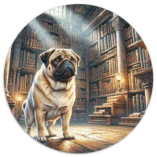 Pug Rundes 1000 Puzzle Puzzle Rundes Puzzle Haustier Hund Stressabbau-Spielzeug Für Erwachsene Kinder Schwieriges Großes 1000pcs (67.5x67.5cm) von MPASHJHCV
