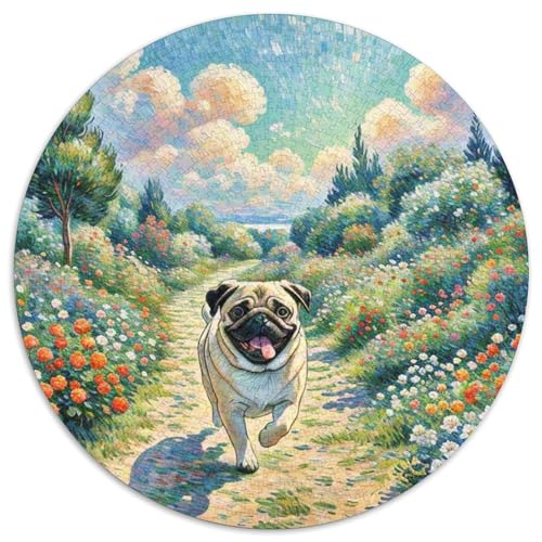 Pug Rundes 1000 Puzzle Puzzle Rundes Puzzle Haustier Hund Stressabbau-Spielzeug Für Erwachsene Kinder Schwieriges Großes 1000pcs (67.5x67.5cm) von MPASHJHCV