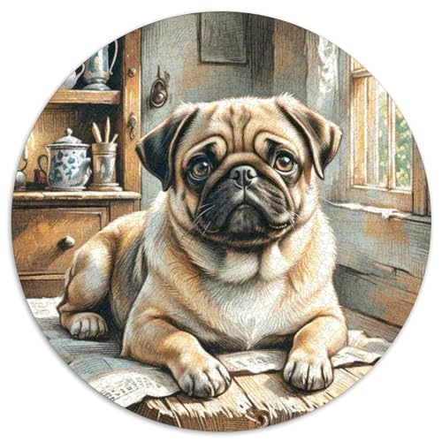Pug Rundes 1000 Puzzle Puzzle Rundes Puzzle Haustier Hund Stressabbau-Spielzeug Für Erwachsene Kinder Schwieriges Großes 1000pcs (67.5x67.5cm) von MPASHJHCV