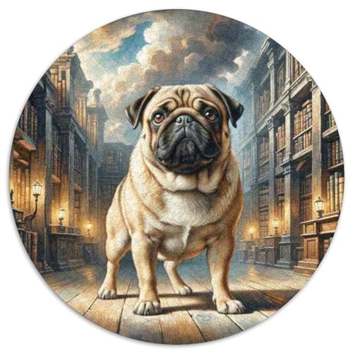 Pug Rundes 1000 Puzzle Puzzle Rundes Puzzle Haustier Hund Stressabbau-Spielzeug Für Erwachsene Und Kinder Erwachsene Impossible Puzzle 1000pcs (67.5x67.5cm) von MPASHJHCV