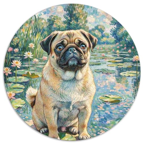Pug Rundes 1000 Puzzle Puzzle Rundes Puzzle Haustier Hund Stressabbau-Spielzeug Für Erwachsene Und Kinder Schwieriges Großes 1000pcs (67.5x67.5cm) von MPASHJHCV