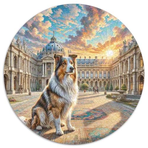 Schottischer Collie Rundes 1000 Puzzle Puzzle Rund Puzzle Haustier Hund Stressabbau-Spielzeug Für Erwachsene Kinder Unmögliches Puzzle Für Erwachsene 1000pcs (67.5x67.5cm) von MPASHJHCV