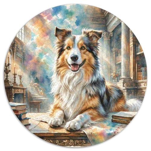 Shetlandsherhund Rundes 1000 Puzzle Puzzle Rundes Puzzle Haustier Hund Stressabbau-Spielzeug Für Erwachsene Und Kinder Unmögliches Puzzle Für Erwachsene 1000pcs (67.5x67.5cm) von MPASHJHCV