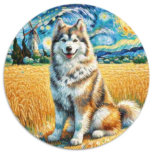 Sibirischer Husky Rundes 1000 Puzzle Puzzle Rund Puzzle Haustier Hund Pädagogisches Für Erwachsene Und Kinder Schwieriges Großes 1000pcs (67.5x67.5cm) von MPASHJHCV