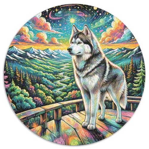 Sibirischer Husky Rundes 1000 Puzzle Puzzle Rund Puzzle Haustier Hund Verringerter Druck Schwieriges Für Erwachsene Kinder Puzzle Erwachsene Anspruchsvoll 1000pcs (67.5x67.5cm) von MPASHJHCV